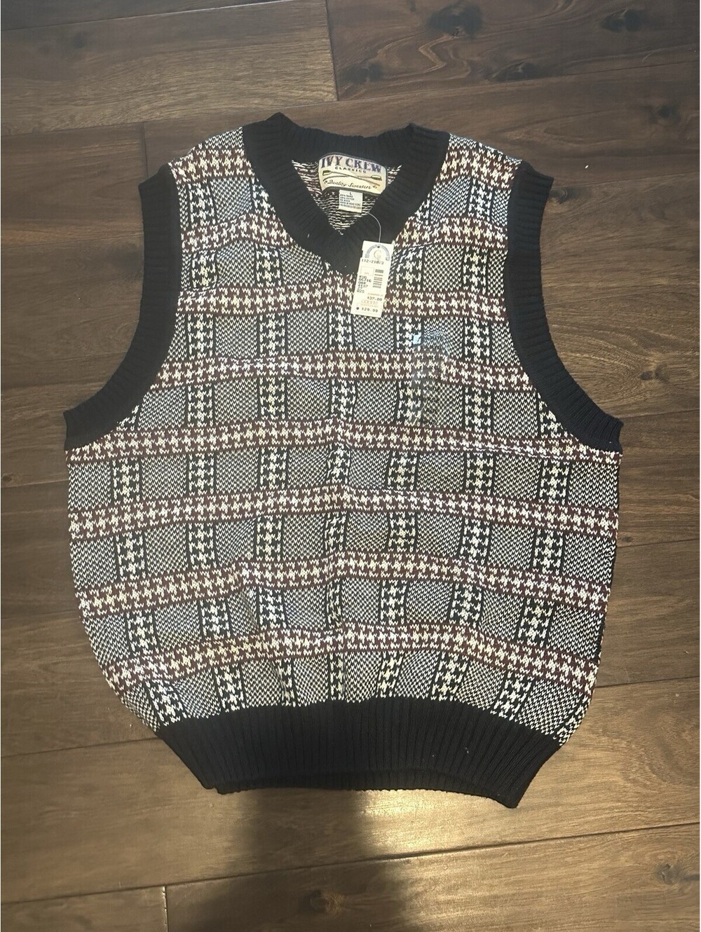 VTG Ivy Crew Men’s Plaid Cable Knit Chunky Grandpa Sweater Vest Fair Isle Large
